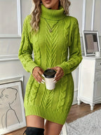 Hazelyn | Turtleneck Cable Knit Sweater Dress for Women