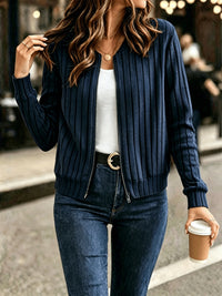 Jasmine | Ribbed Zip-Front Bomber Cardigan for Women