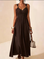 Thalia | Ruched V-Neck Maxi Dress with Bead Straps for Women