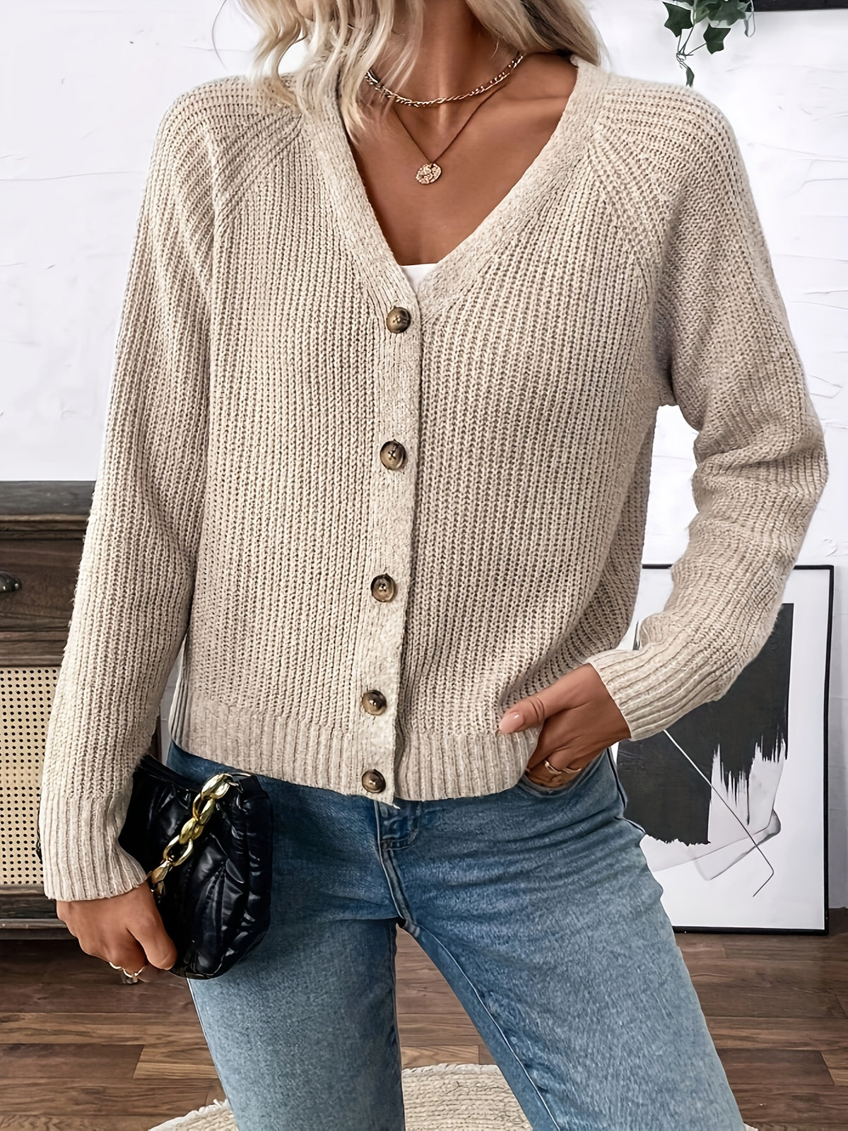 Jacoba | Ribbed Button-Front Cardigan with V-Neck for Women