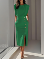 Mirthe | Sleeveless Button-Front Midi Dress for Women