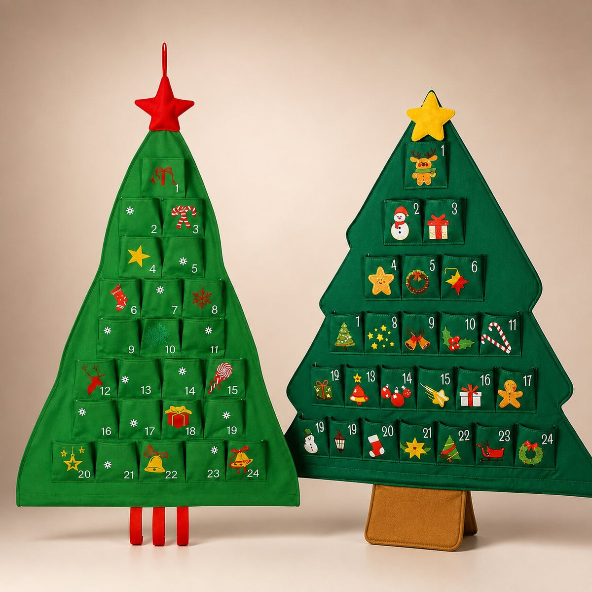 HANGING FABRIC TREE ADVENT CALENDAR – 24 FILLABLE POCKETS