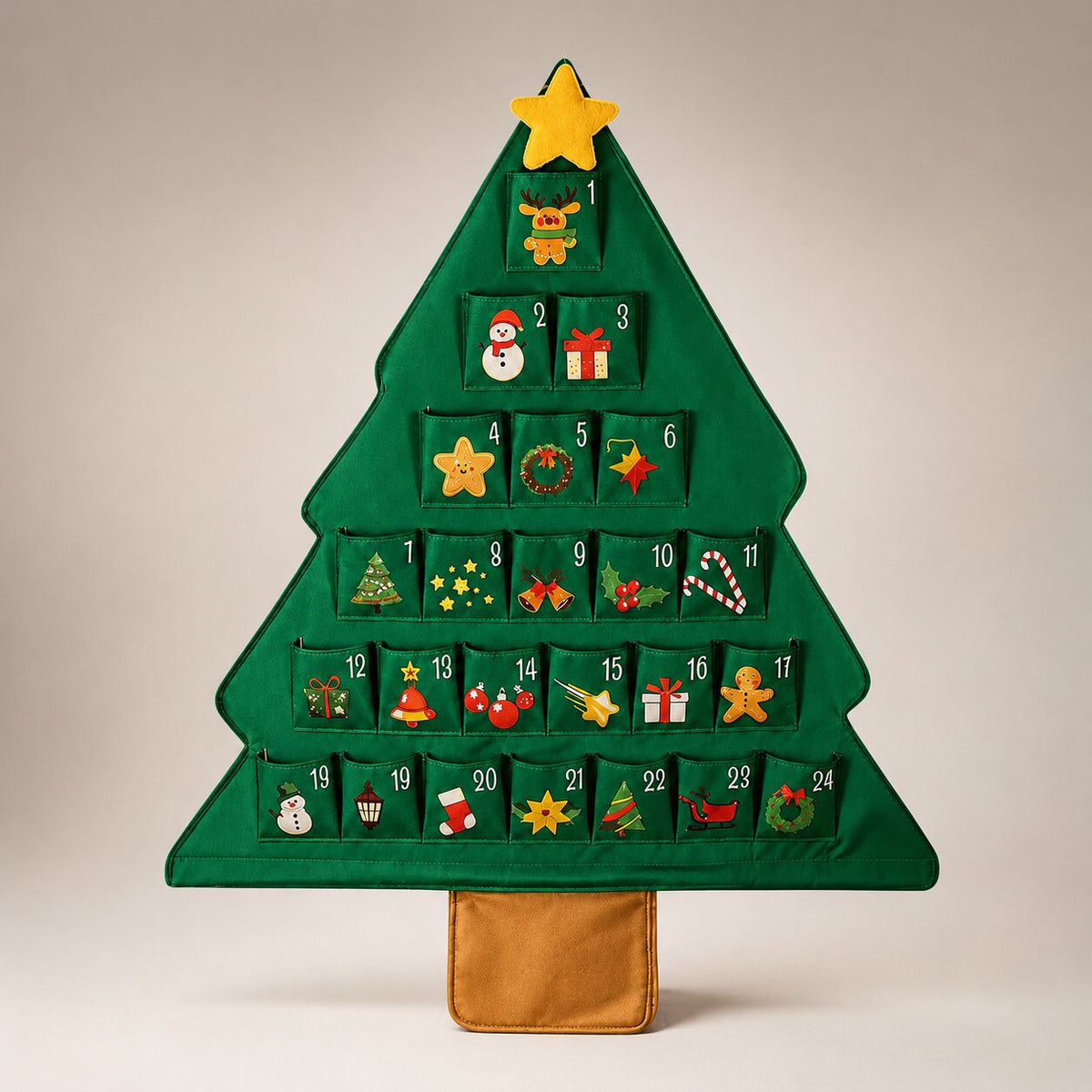 HANGING FABRIC TREE ADVENT CALENDAR – 24 FILLABLE POCKETS