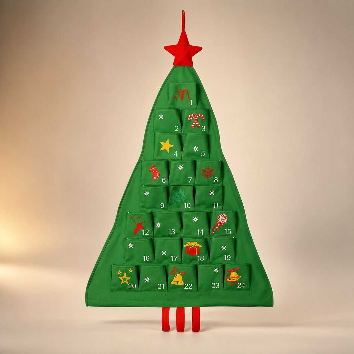 HANGING FABRIC TREE ADVENT CALENDAR – 24 FILLABLE POCKETS