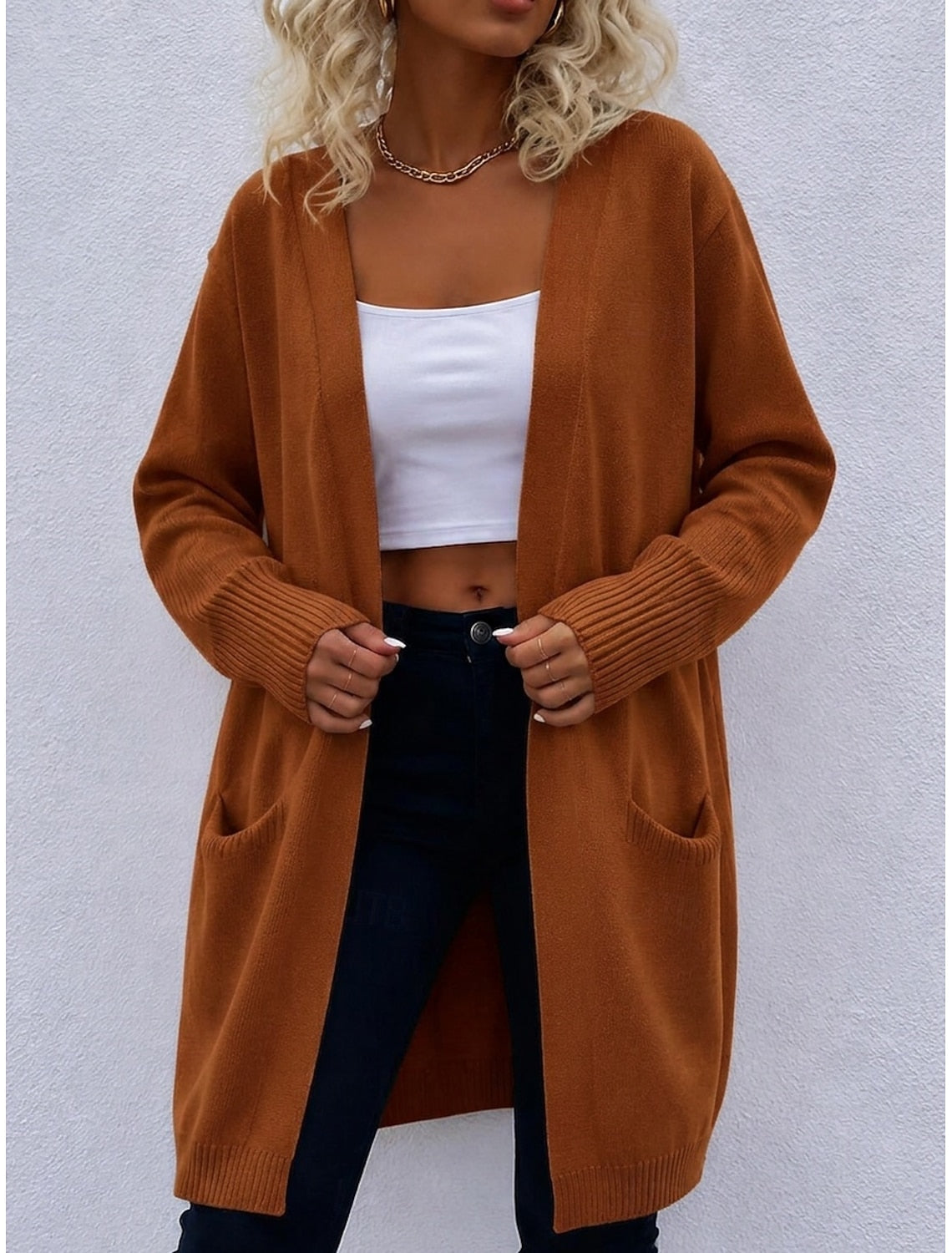 Francesca | Ribbed Open-Front Longline Cardigan for Women