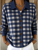 Dilara | Plaid Button-Front Ribbed Cardigan for Women
