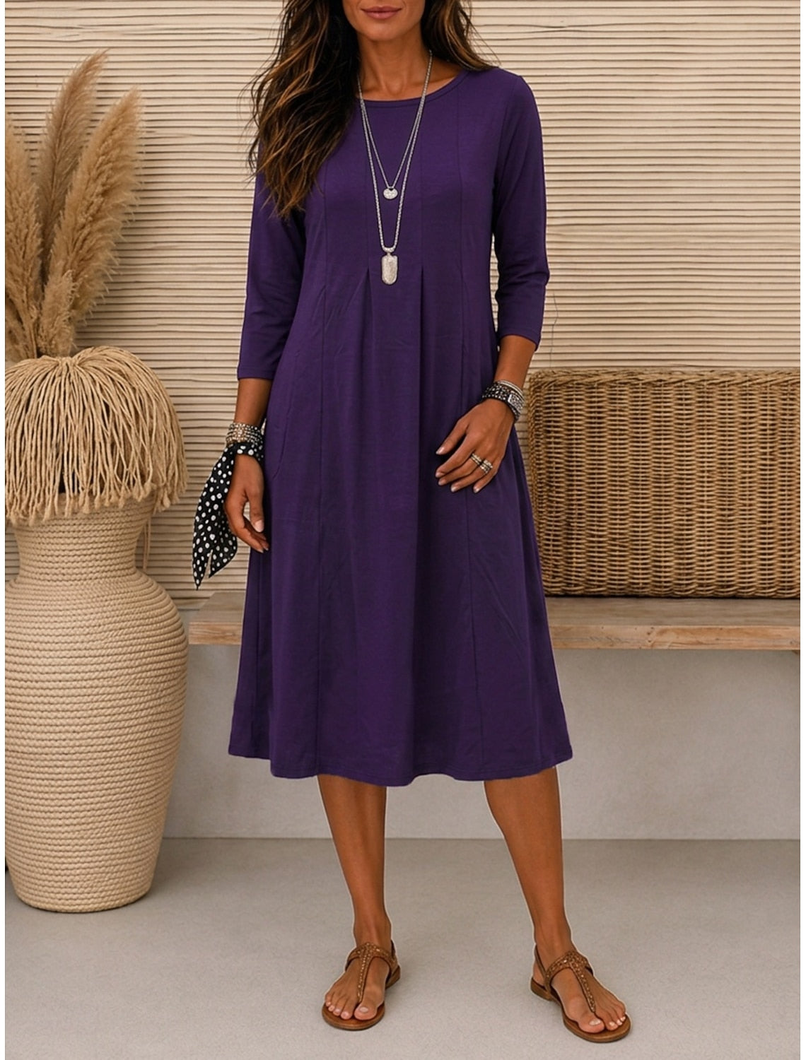 Erika | A-Line Midi Cocktail Dresses with Crew Neck for Women