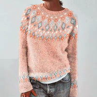 Iemke - Fair Isle Sweater with Ribbed Crew Neck for Women