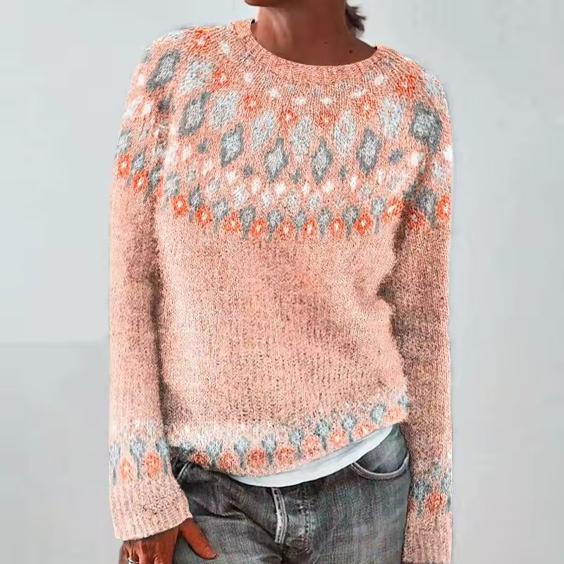 Iemke - Fair Isle Sweater with Ribbed Crew Neck for Women