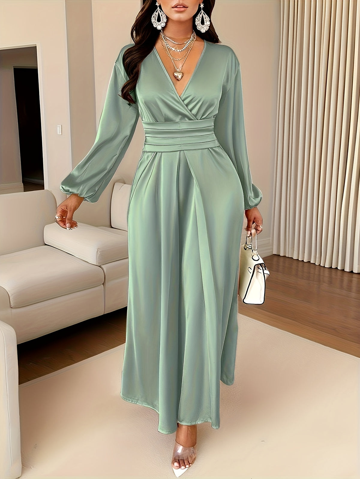 Inge | Wrap V-Neck Satin Cocktail Dress for Women
