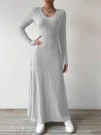 Iselin | Ribbed V-Neck A-Line Maxi Cocktail Dress for Women