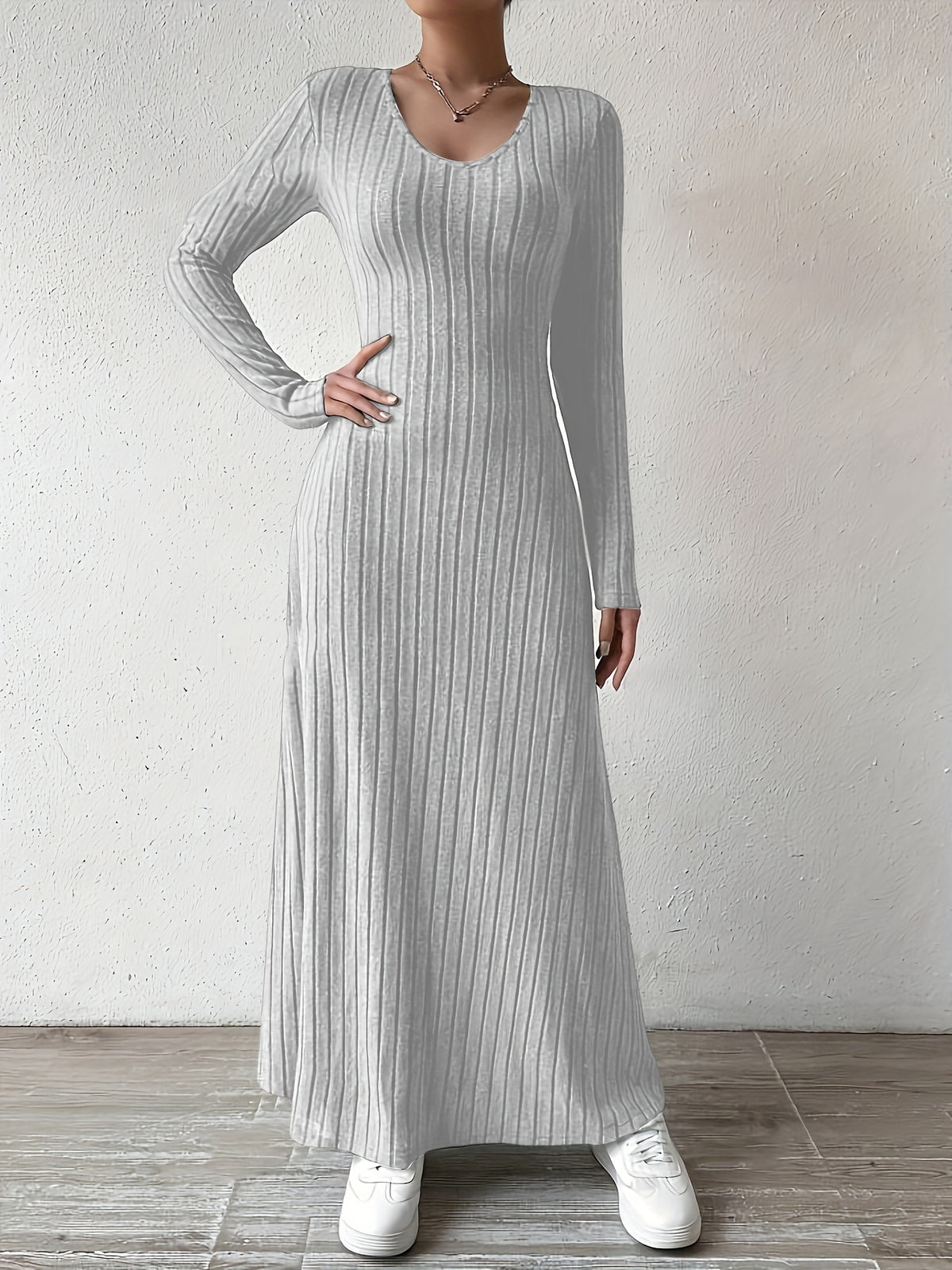 Iselin | Ribbed V-Neck A-Line Maxi Cocktail Dress for Women