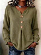 Constance | Ribbed Henley Sweater with Wooden Buttons for Women