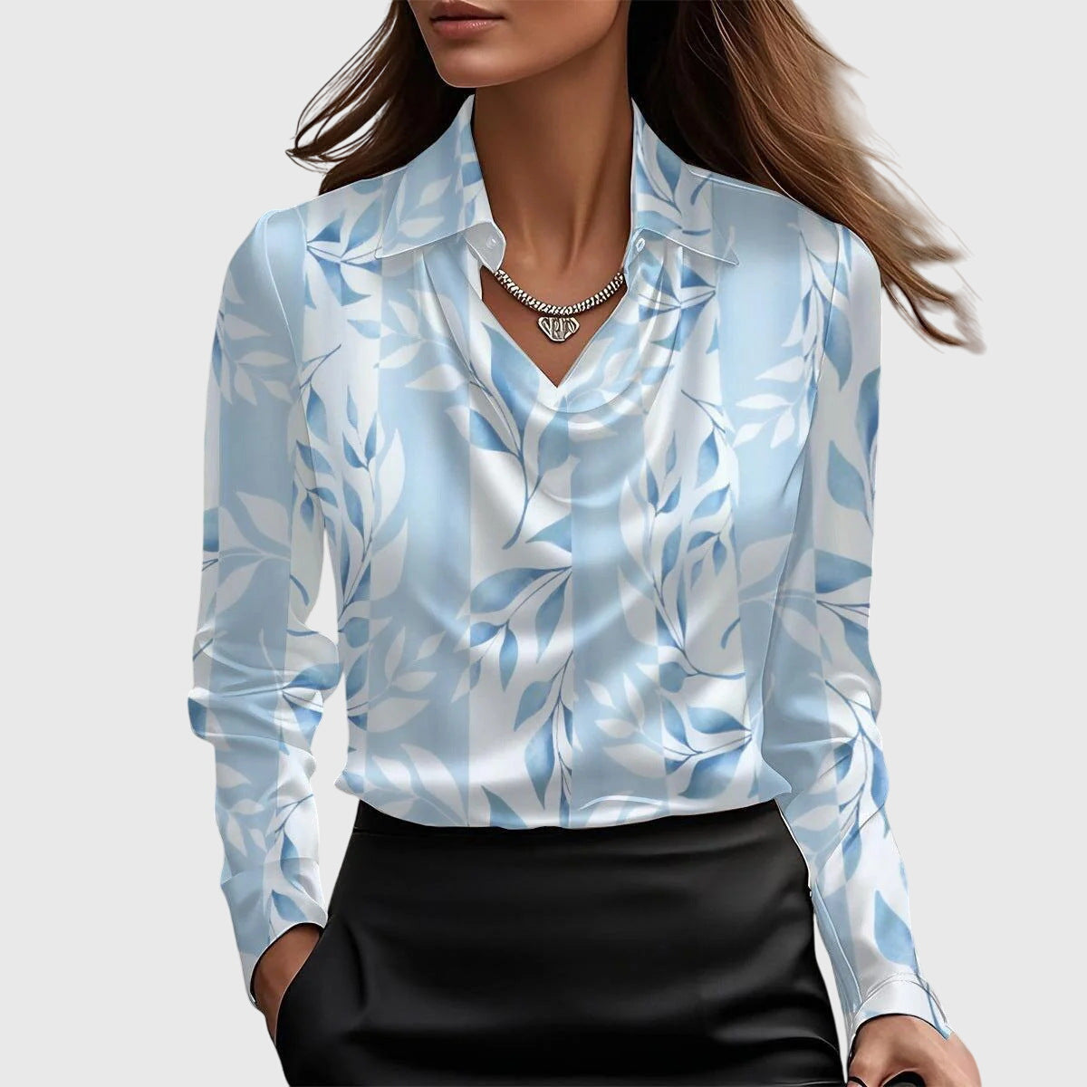 Alma Draped Collar Long Sleeve Blouse for Women