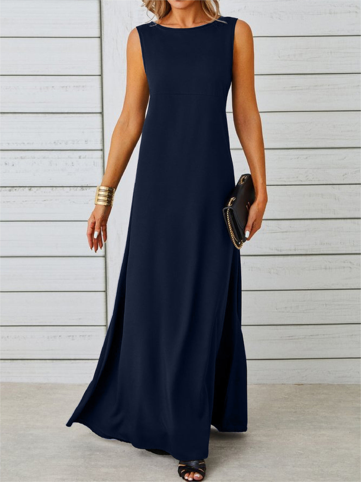 Elowine | Sleeveless A-Line Maxi Dress with Boat Neck for Women
