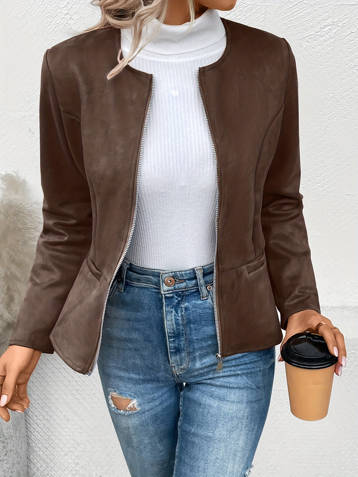 Nadalia | Collarless Zip-Up Fitted Jacket for Women