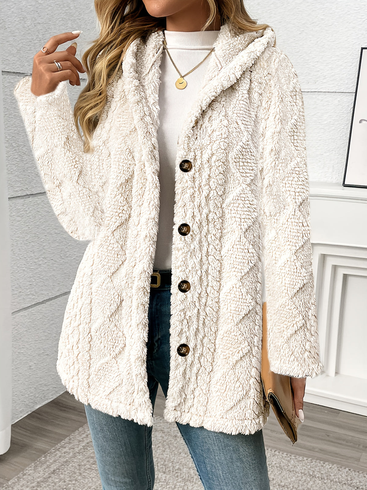 Anita Cable-Knit Teddy Hooded Coat for Women