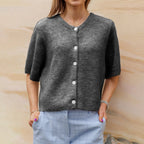 Kate | Ribbed Crewneck Cardigan Vest with Short Sleeves for Women