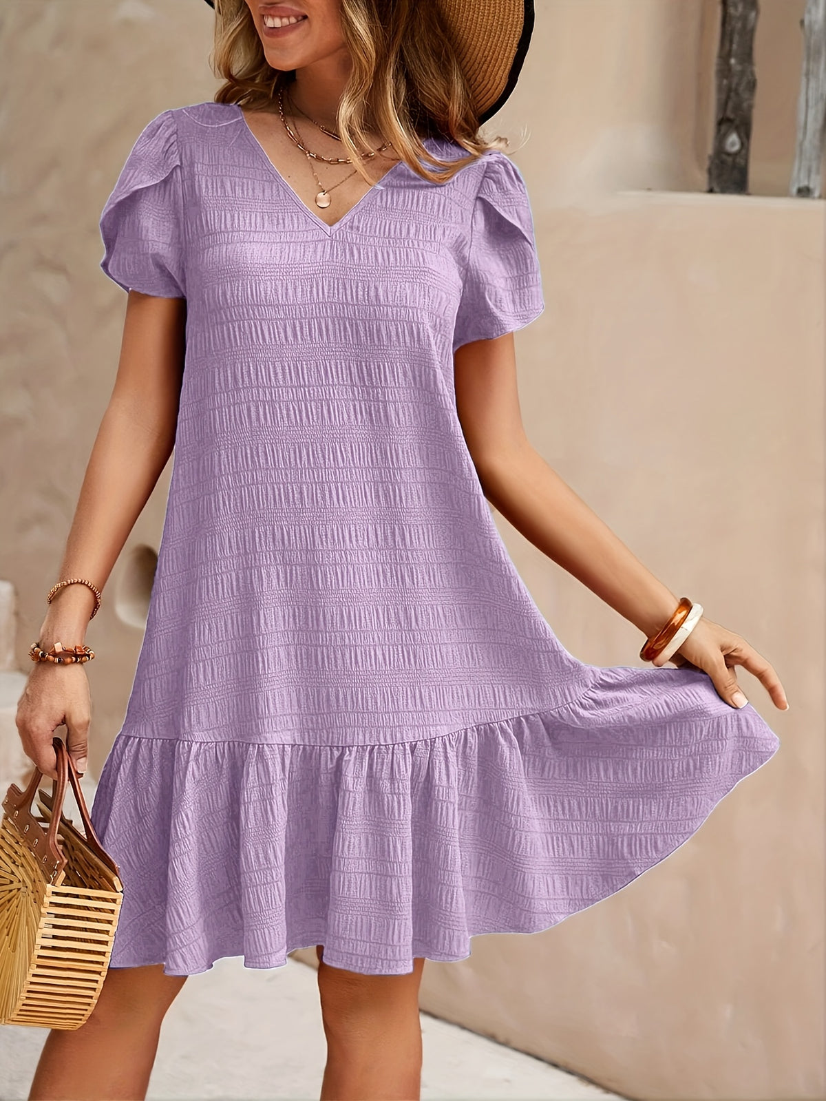 Delia | Textured A-Line Homecoming Dress with Ruffled Hem