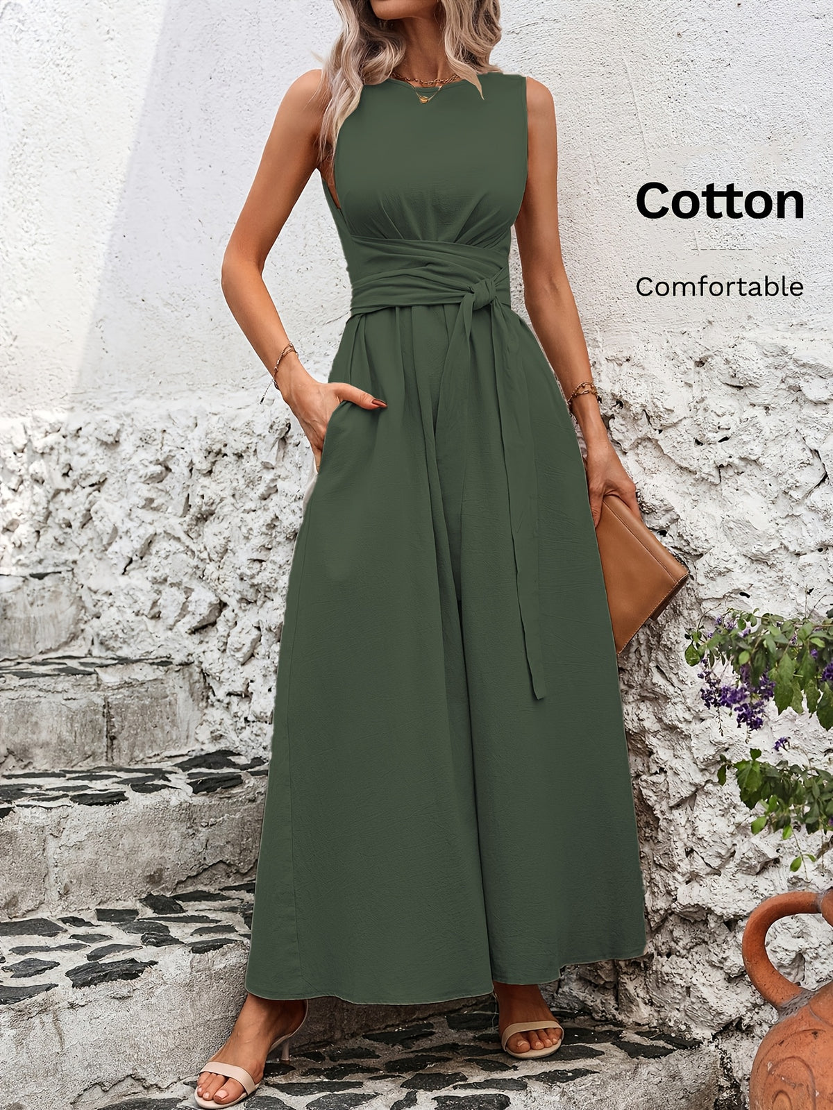 Mathilde | Belted Wrap A-Line Sleeveless Maxi Dress for Women