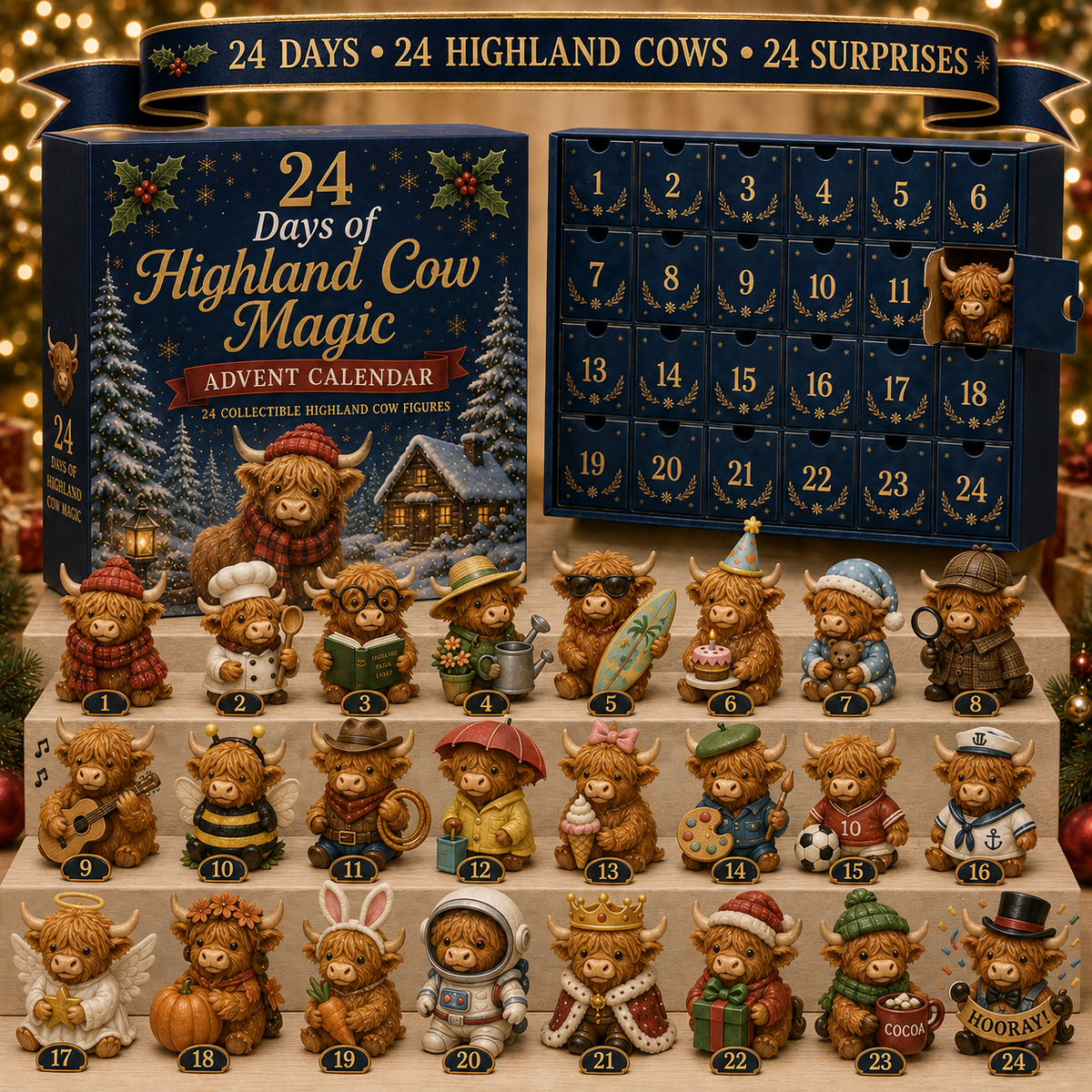 HIGHLAND COW ADVENT CALENDAR – 24 MINI CHARACTER FIGURINES