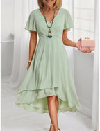 Erna | V-Neck Prom Dress with Flutter Sleeves for Women