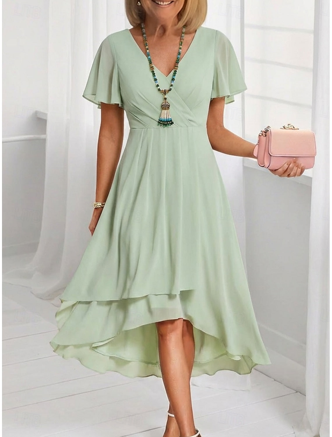 Erna | V-Neck Prom Dress with Flutter Sleeves for Women