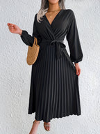 Isabel | Wrap V-Neck Pleated Maxi Dress for Women