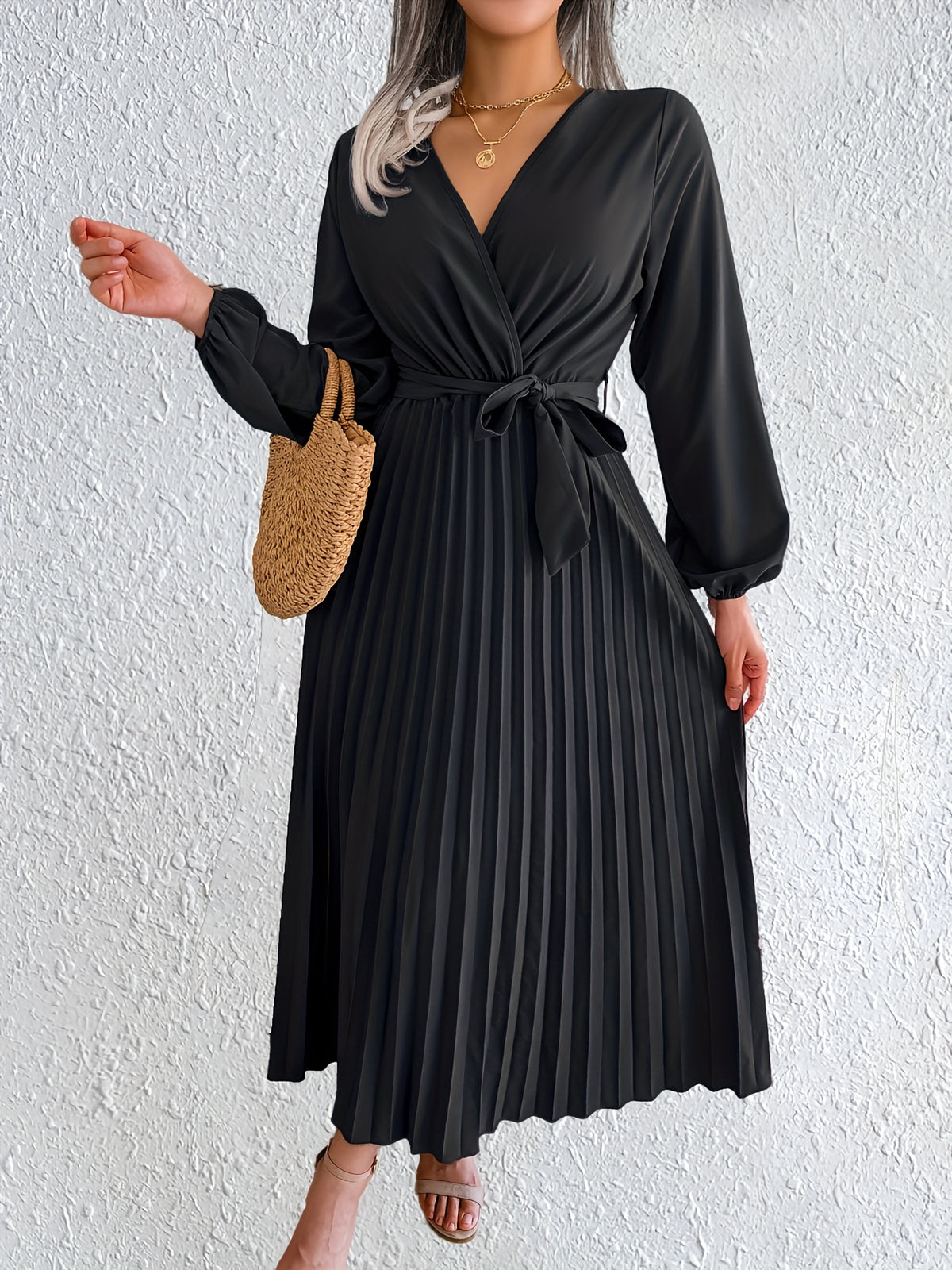 Isabel | Wrap V-Neck Pleated Maxi Dress for Women