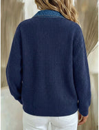 Denise | Ribbed Knit Contrast Collar Cardigan for Women