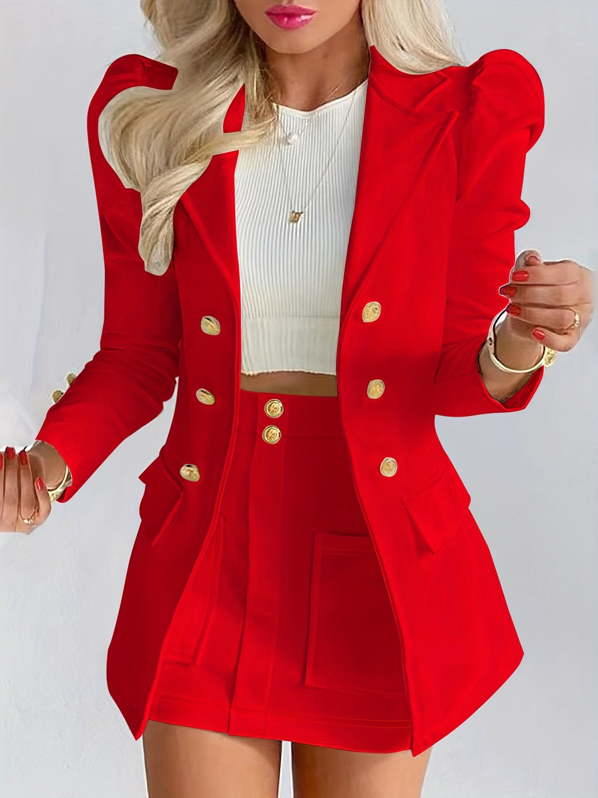Agatha | Double-Breasted Blazer & Pleated Mini Skirt Set