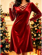 Fabienne | Velvet Crisscross V-Neck A-Line Cocktail Dresses