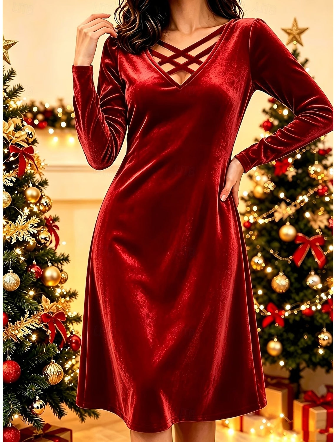 Fabienne | Velvet Crisscross V-Neck A-Line Cocktail Dresses