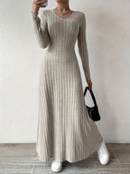 Iselin | Ribbed V-Neck A-Line Maxi Cocktail Dress for Women