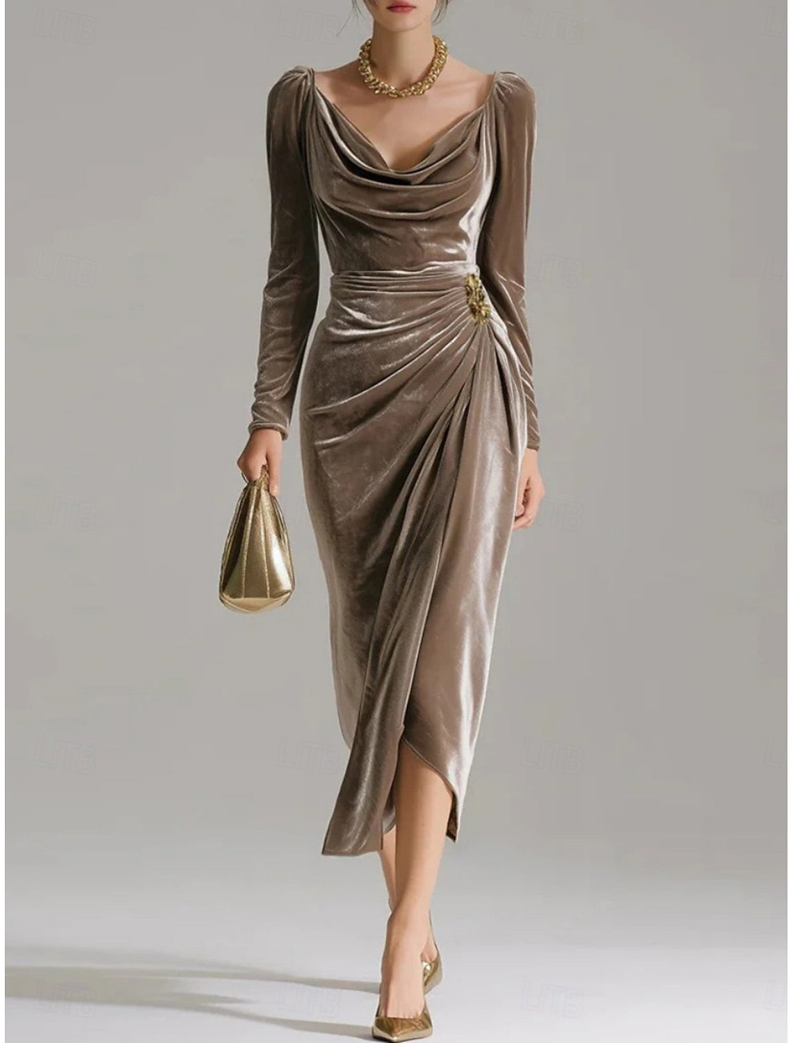 Enid | Draped Cowl Neck Sheath Cocktail Dresses for Women