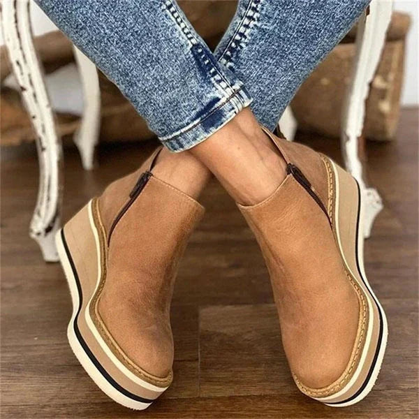 Athena | Wedge Platform Ankle Boots with Side Zip for Women