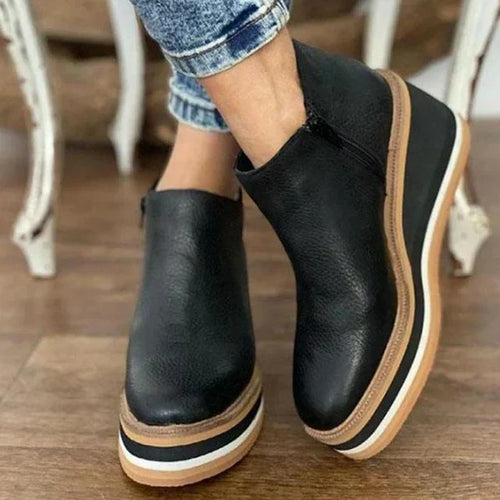 Athena | Wedge Platform Ankle Boots with Side Zip for Women