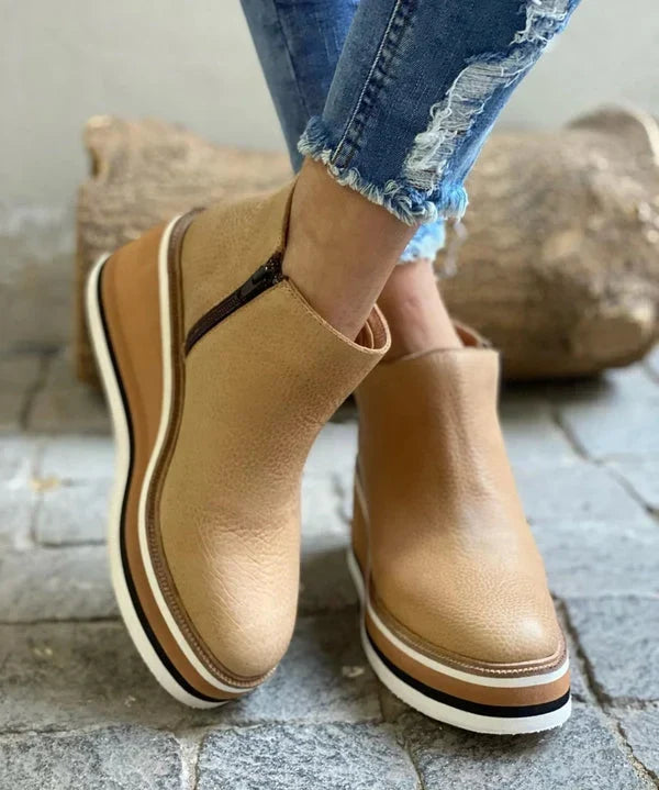 Athena | Wedge Platform Ankle Boots with Side Zip for Women
