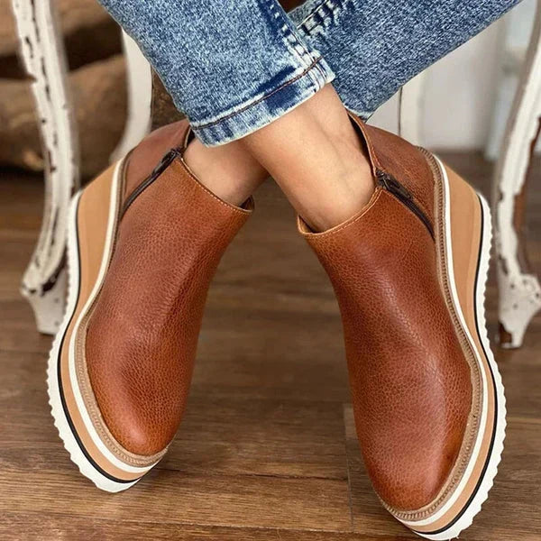 Athena | Wedge Platform Ankle Boots with Side Zip for Women
