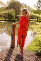 Nina | Sleeveless Round Neck Midi Dress with Front Split