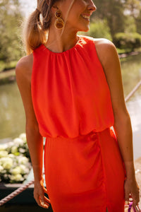 Nina | Sleeveless Round Neck Midi Dress with Front Split