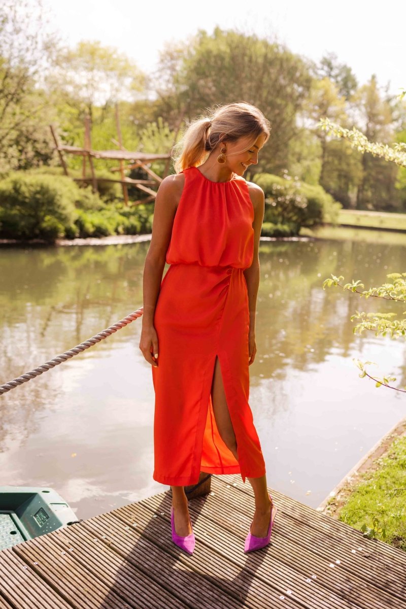 Nina | Sleeveless Round Neck Midi Dress with Front Split