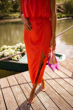 Nina | Sleeveless Round Neck Midi Dress with Front Split