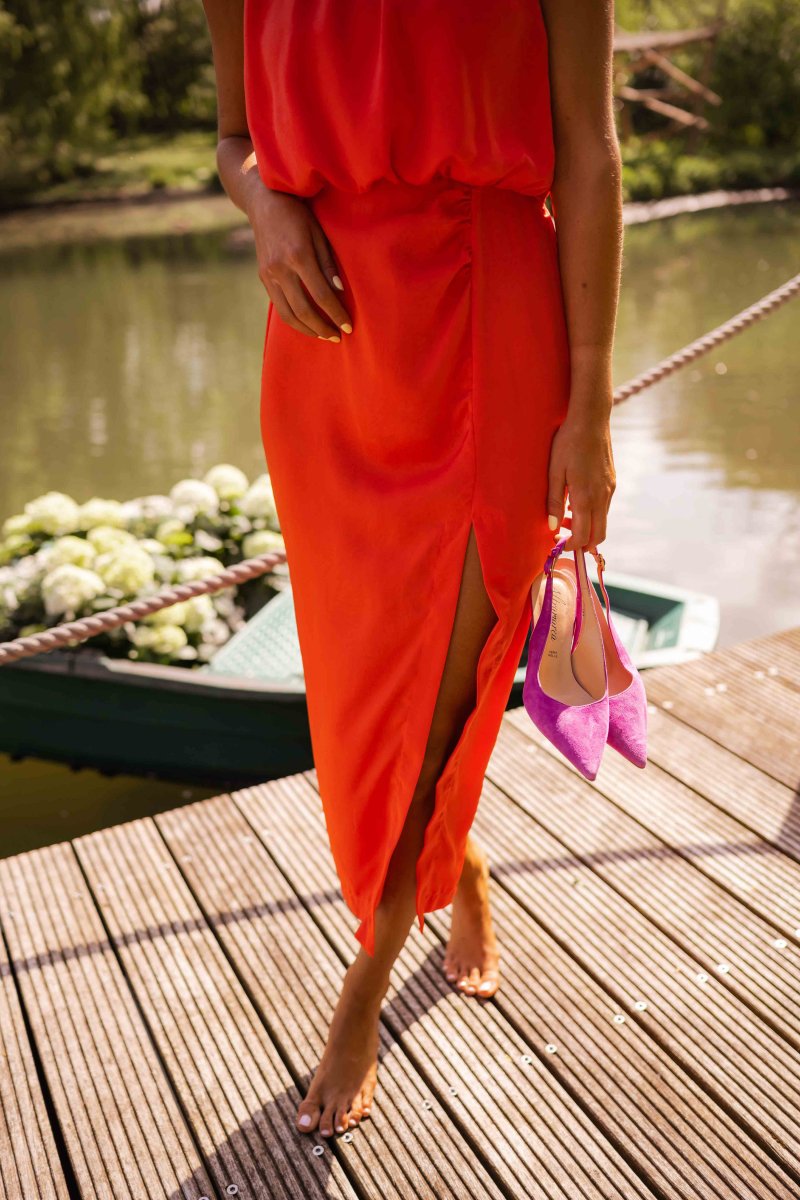 Nina | Sleeveless Round Neck Midi Dress with Front Split