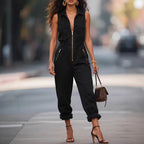 Nadelina | Sleeveless Utility Jumpsuit with Gold-Tone Zip