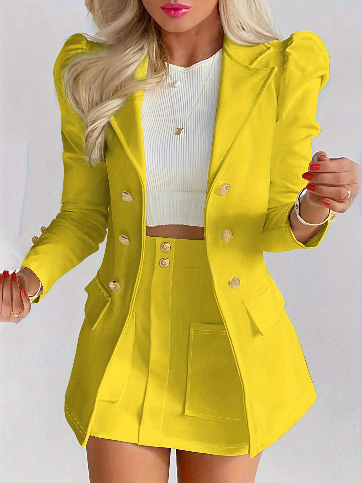 Agatha | Double-Breasted Blazer & Pleated Mini Skirt Set