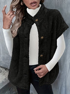 Valentine Teddy Button-Front Vest with Half-High Collar for Women