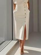 Mirthe | Sleeveless Button-Front Midi Dress for Women