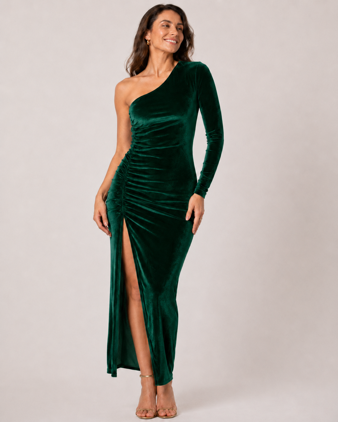 Katrien | Velvet Bodycon Midi Dress with High Slit for Women