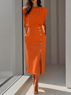 Mirthe | Sleeveless Button-Front Midi Dress for Women